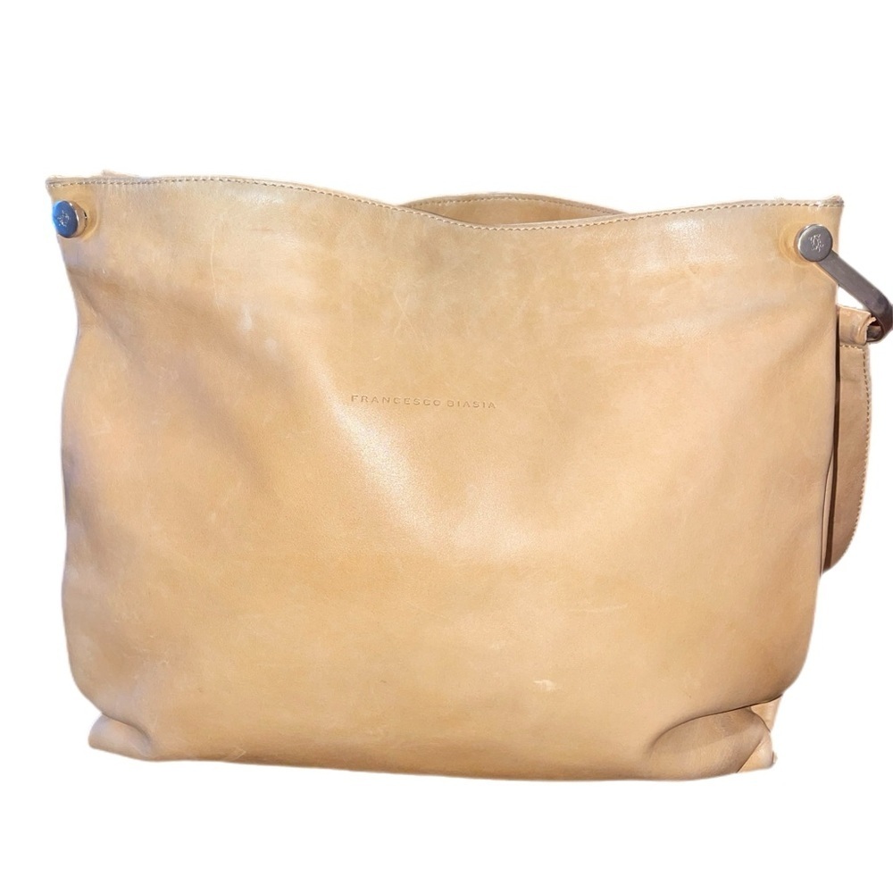 Francisco Biasia leather shoulder bag with silver hardware, yellow/beige P9